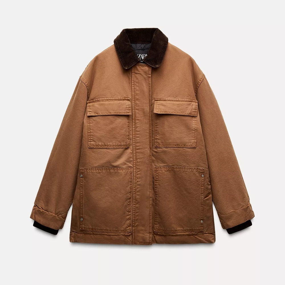 Zara Brown Field Jacket with Corduroy Collar
